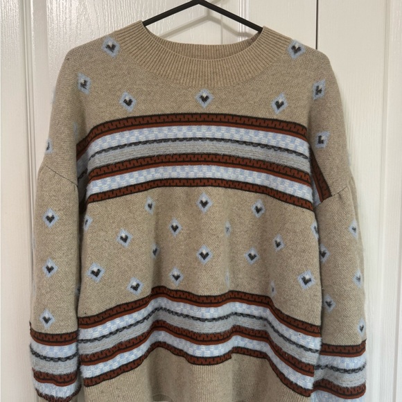 BANANA REPUBLIC Large Oversized Fair Isle Balloon Sleeve Wool Sweater - Picture 4 of 6